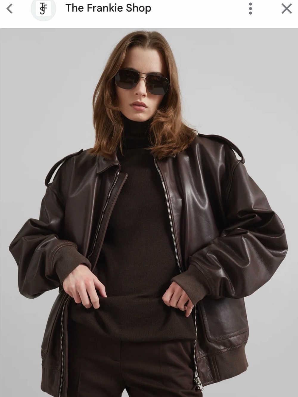 The Frankie Shop Dark Brown Leather Bomber Jacket